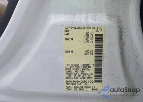 2017 Nissan Altima 2.5 Sl from USA, damaged, VIN 1N4AL3AP2HC280402